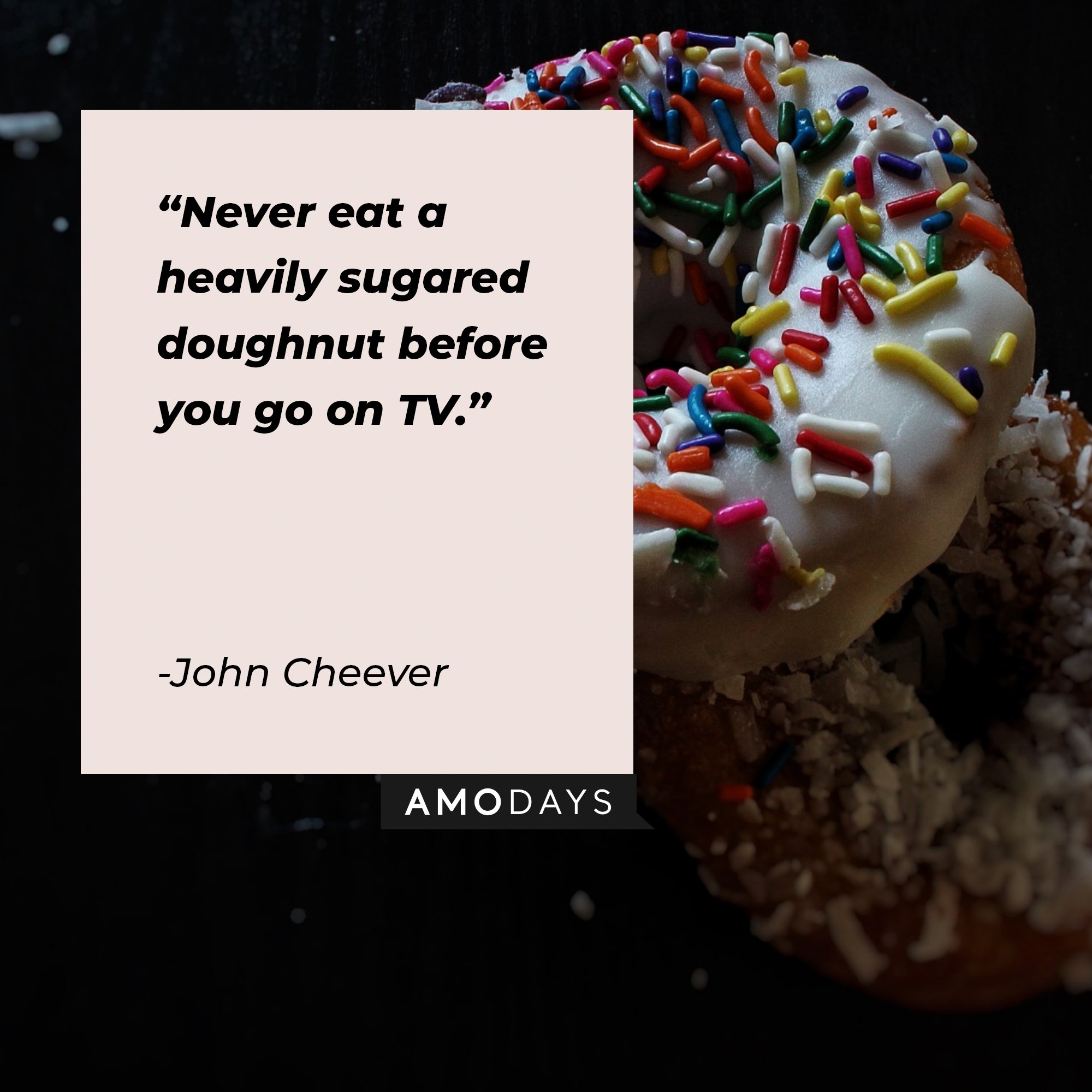 John Cheever's quote: "Never eat a heavily sugared doughnut before you go on TV." | Image: AmoDays