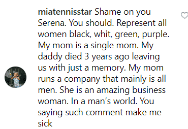 Screenshot of user's comment on Serena Williams' Instagram post. | Photo: Instagram/Serena Williams
