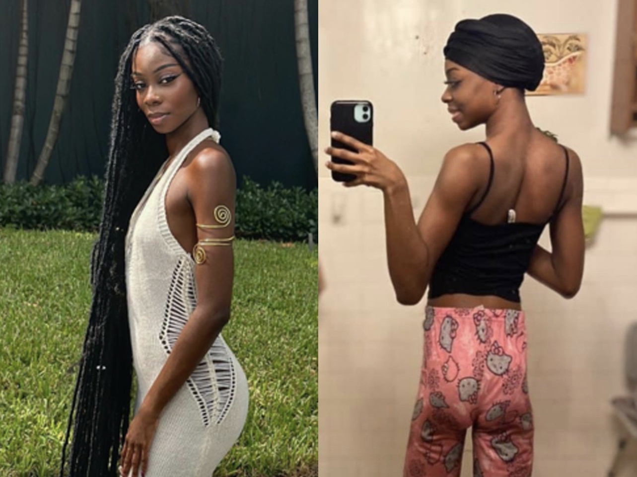 A TikToker's before-and-after photos: single vs. in a relationship. | Source: TikTok/saturnbaby__