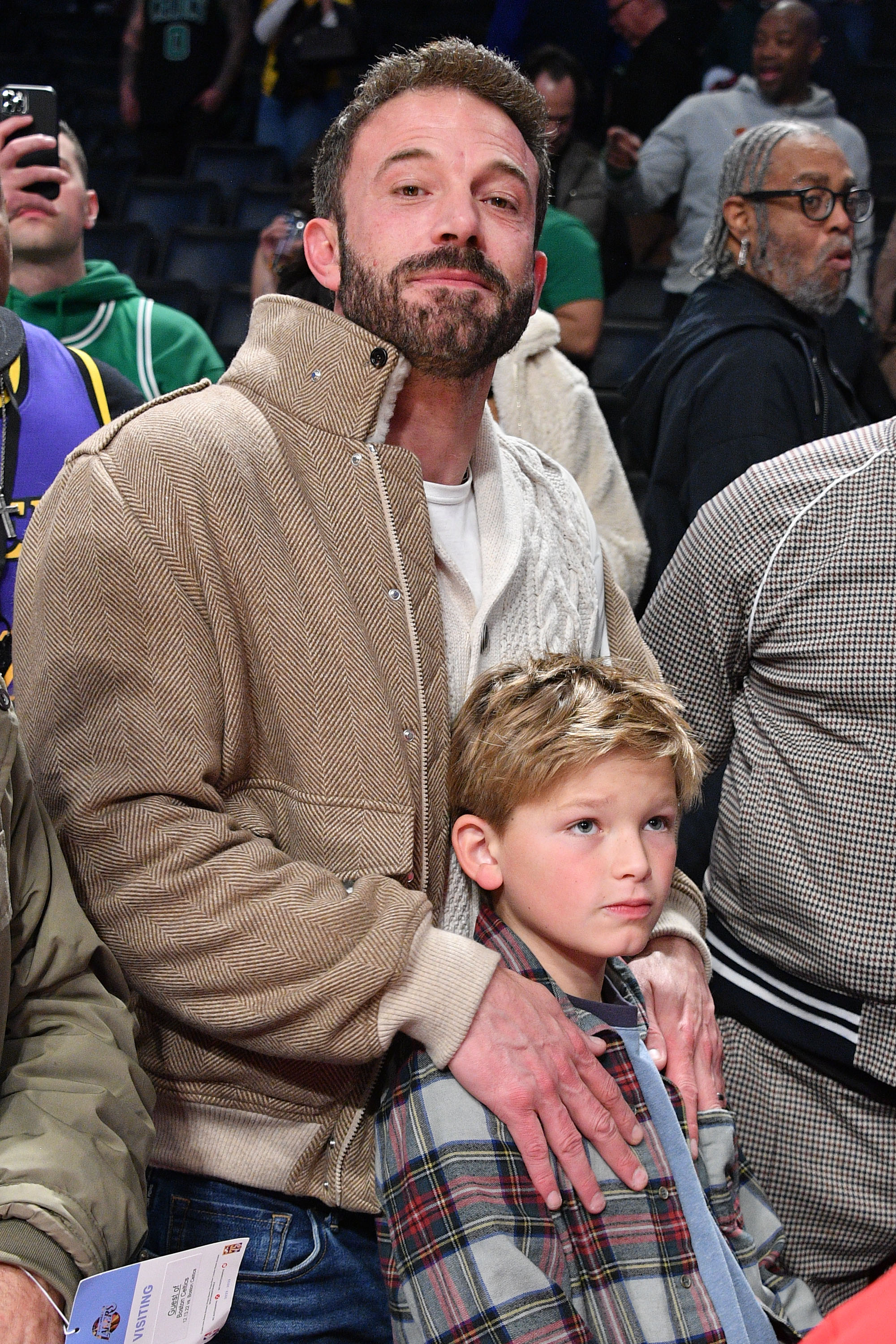 Ben Affleck and Samuel Garner Affleck at a basketball game between the Los Angeles Lakers and the Boston Celtics on December 13, 2022, in Los Angeles. | Source: Getty Images