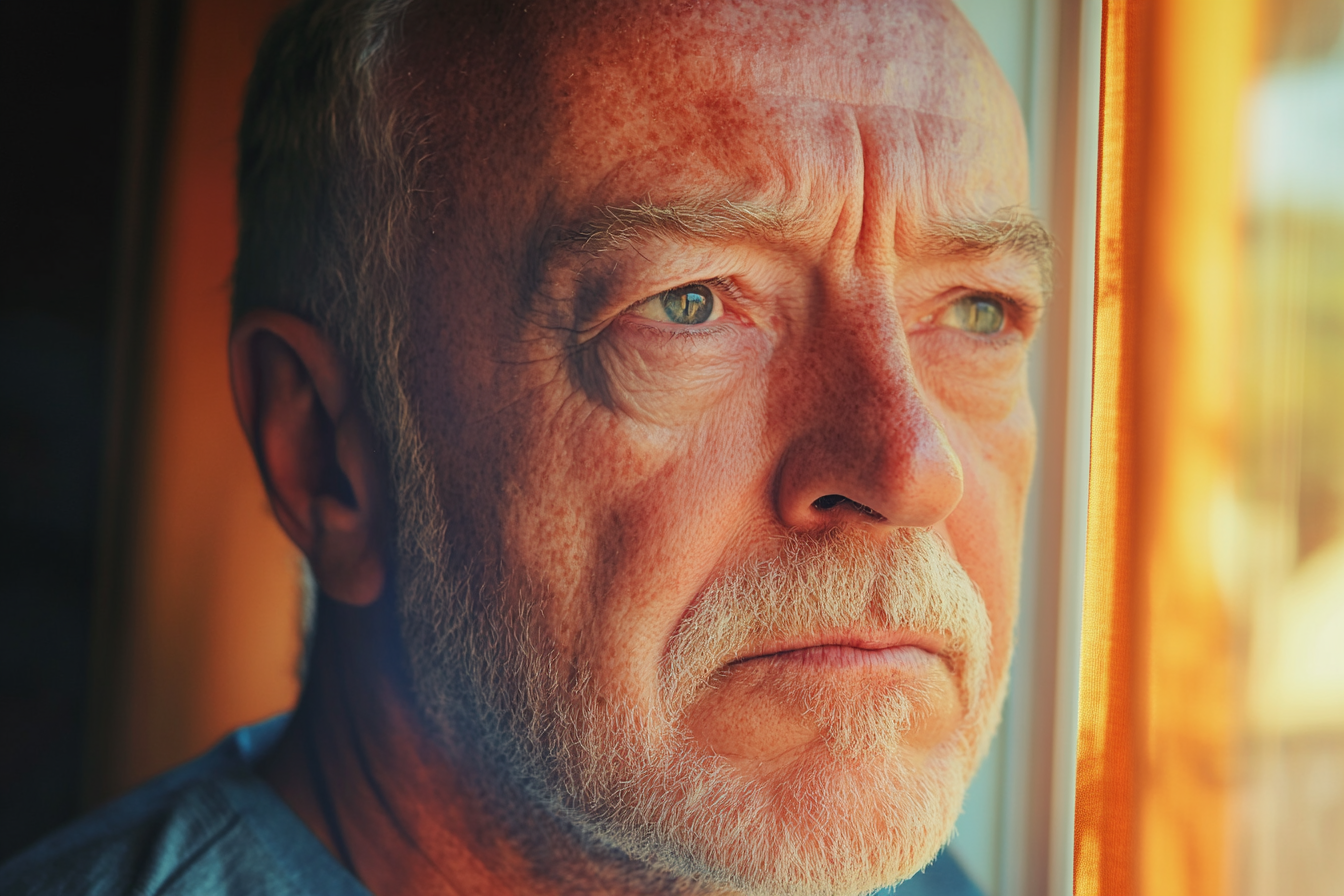 An older man looking outside a window | Source: Midjourney