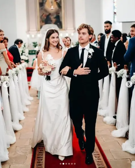 Barbara Palvin and Dylan Sprouse on their wedding day. | Source: Instagram/vogueweddings/barbarapalvin