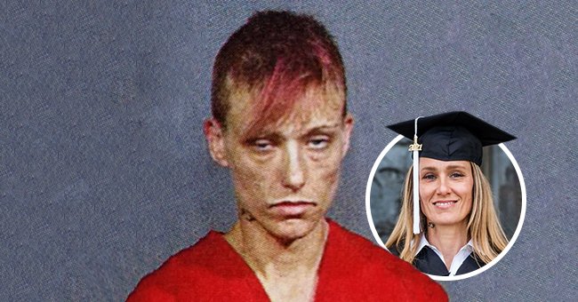 A mugshot of Ginny Burton when she was actively taking drugs with a picture of her graduating in the background. | Source: instagram.com/vginnyburton
