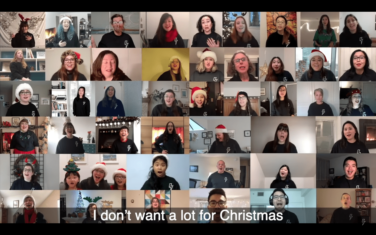 Screenshot of Vancouver's choir singing "All I Want For Christmas Is You" parody. | Source: Youtube/ChorusSturio