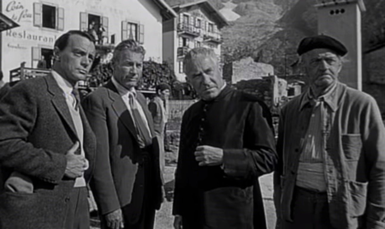 Left to right: Harry Townes, Richard Arlen, William Demarest, and Richard Garrick in The Mountain , 1956 - trailer | Source: Wikimedia Commons