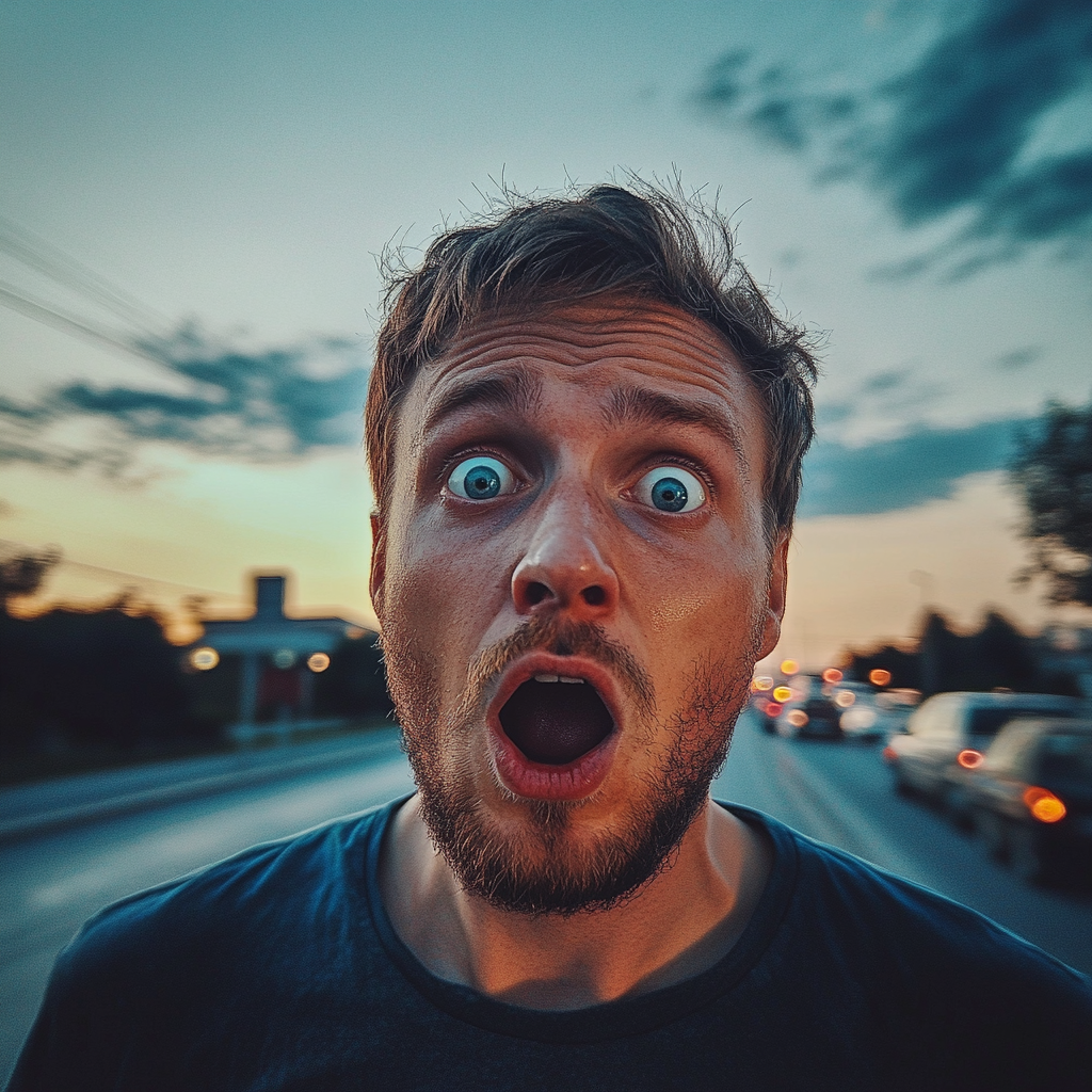 A shocked man on the side of the road | Source: Midjourney