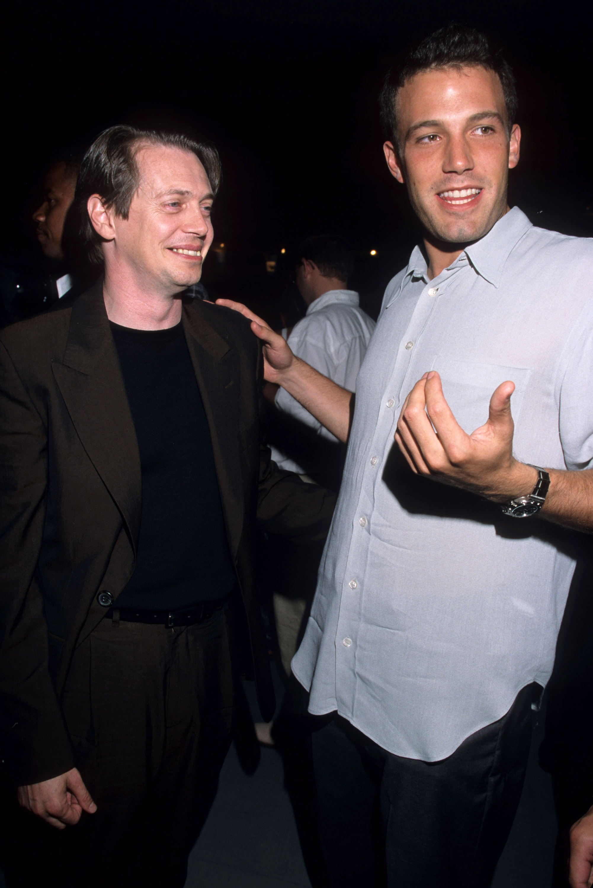 Ben Affleck with co-star Steve Buscemi at the premiere of "Armageddon" at Mann Village Theatre in West Hollywood, California on June 30, 1998 | Source: Getty Images
