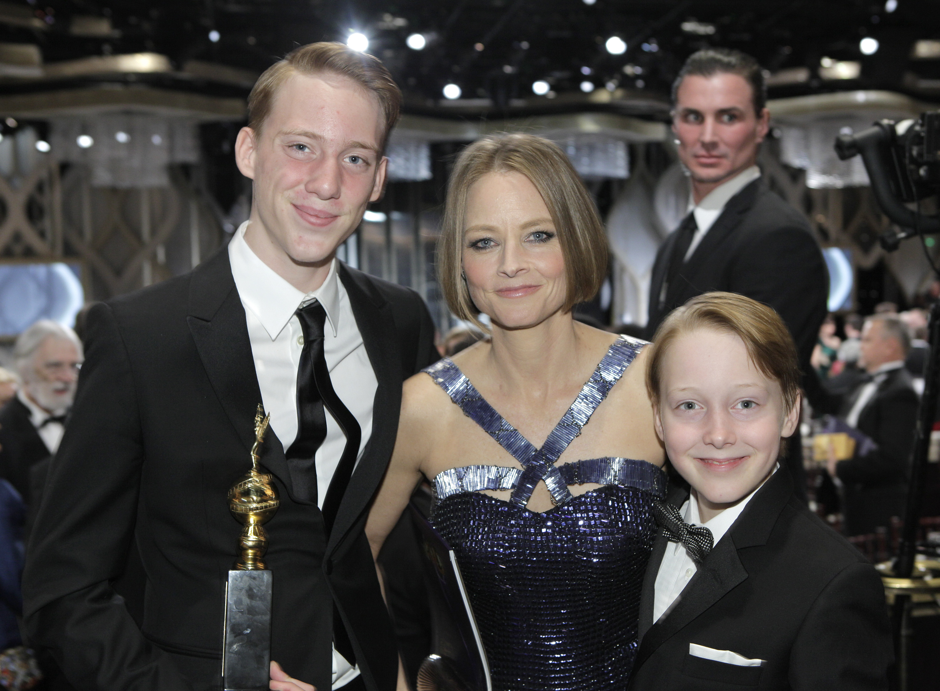 Jodie Foster with her sons Charles and Kit at the 70th Annual Golden Globe Awards at the Beverly Hilton Hotel on January 13, 2013 | Source: Getty Images