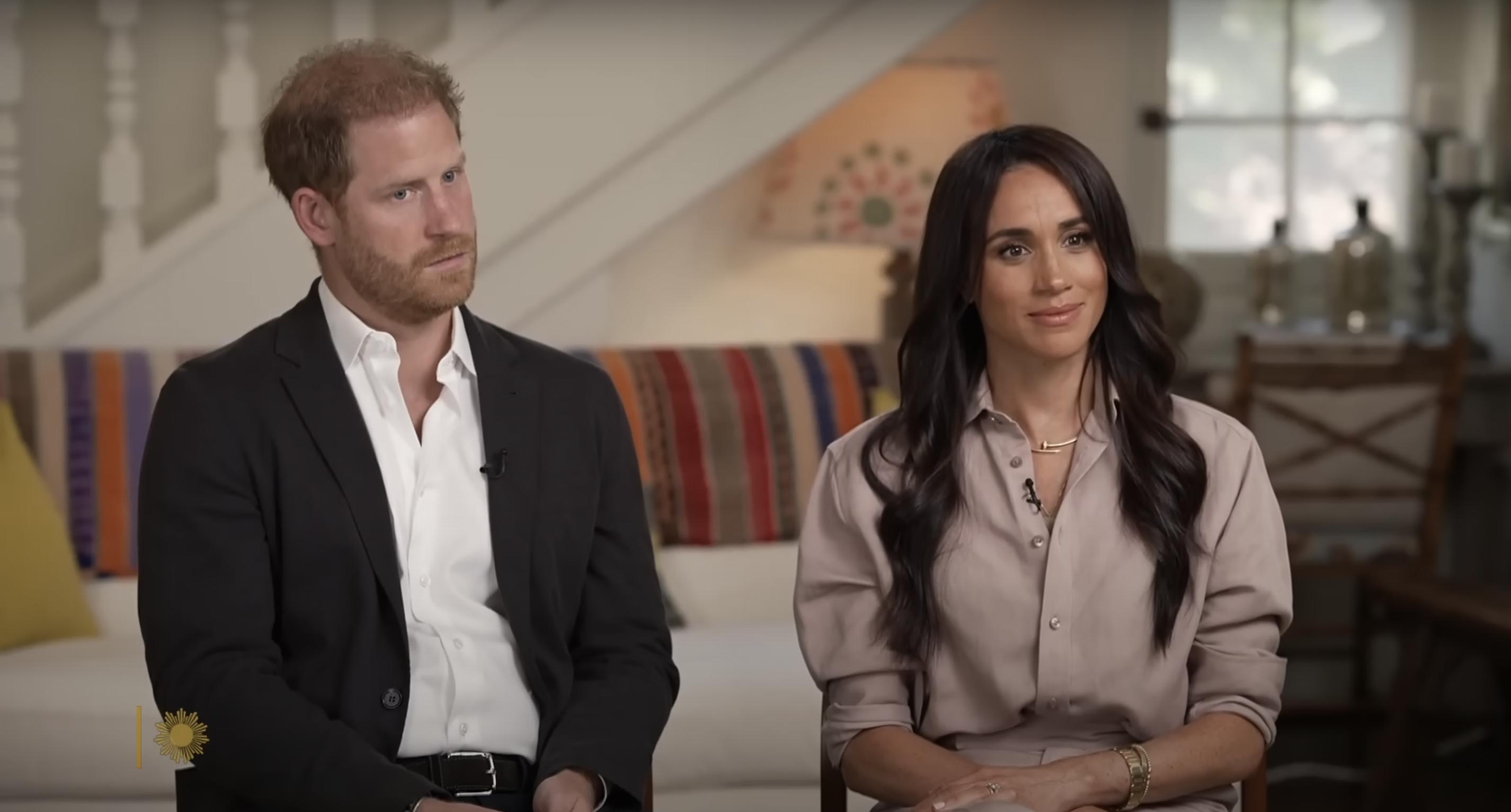 Prince Harry and Meghan Markle during their "Sunday Morning" interview with Jane Pauley on August 4, 2024. | Source: YouTube/CBS Sunday Morning