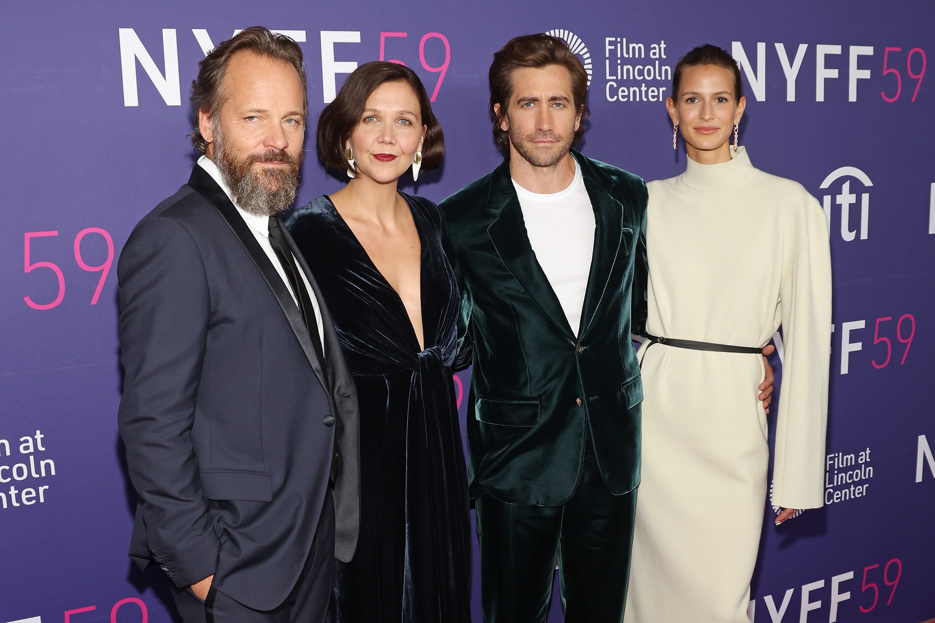 Peter Sarsgaard, Maggie Gyllenhaal, Jake Gyllenhaal, and Jeanne Cadieu pictured at the premiere of "The Lost Daughter," 2021, New York City. | Photo: Getty Images