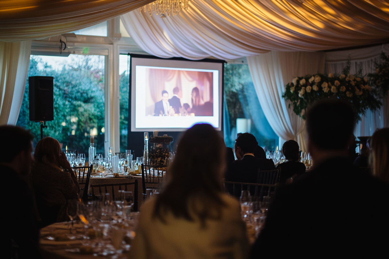 A slideshow presentation at a wedding | Source: Midjourney