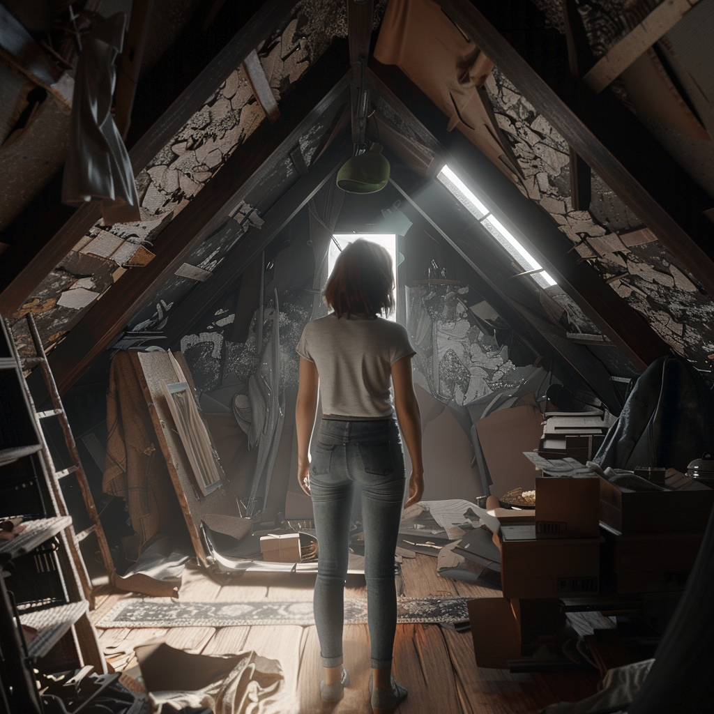 A woman inside an attic | Source: Midjourney
