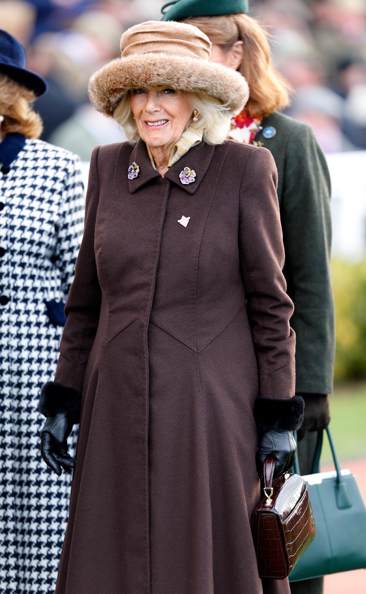 Queen Camilla attends day 2 'Style Wednesday' of the Cheltenham Festival at Cheltenham Racecourse on March 12, 2025, in London, England. | Source: Getty Images