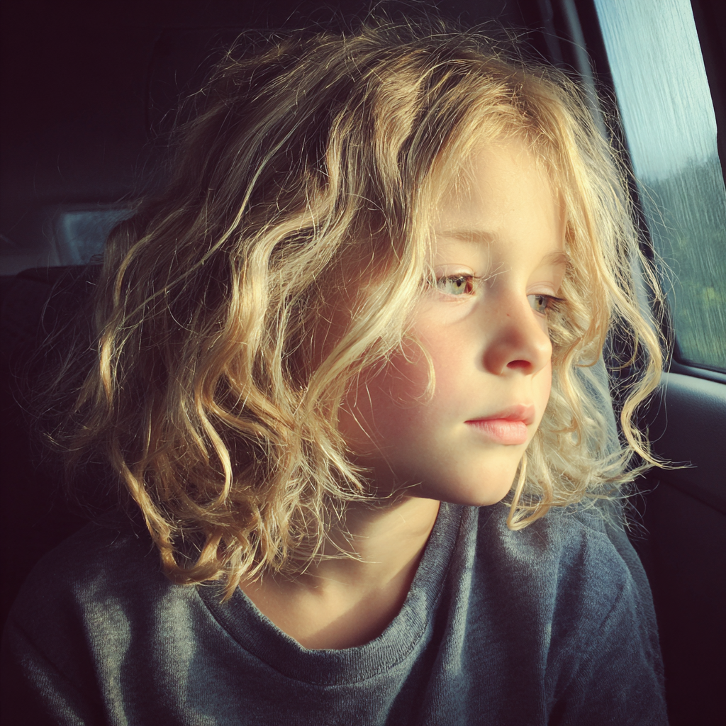 A little girl looking through a car window | Source: Midjourney