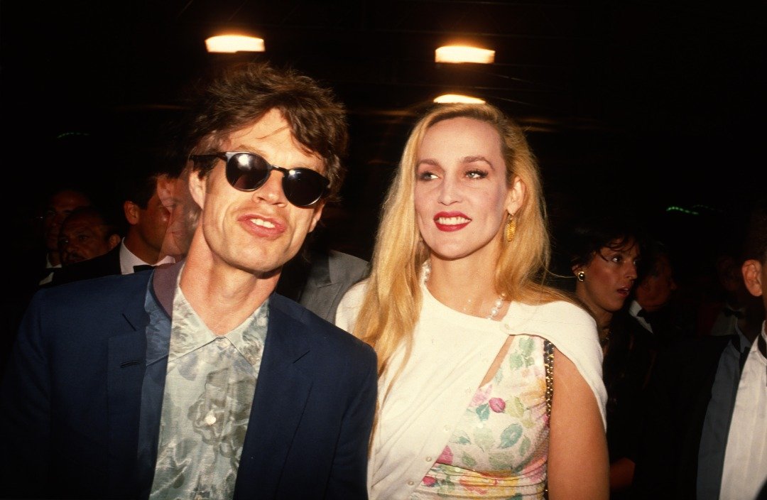 Mick Jagger and Jerry Hall at the 43th Cannes film Festival in May 1990, in Cannes, France. | Source: Getty Images