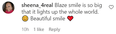 A sceenshot of a fan's comment on Blaze Tucker's post on her Instagram page | Photo: instagram.com/blazetucker/