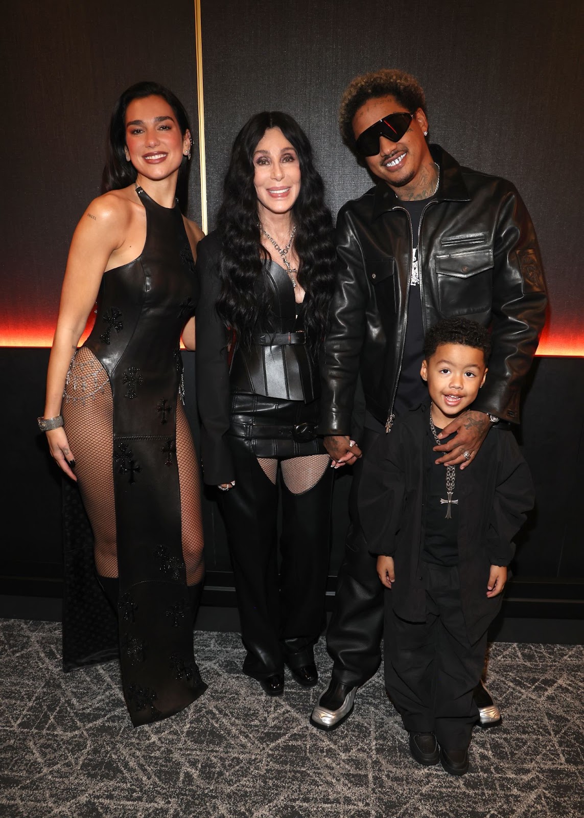 Dua Lipa, Cher, Alexander "AE," and Slash Electric Alexander Edwards backstage at the 2024 Rock & Roll Hall of Fame Induction Ceremony on October 19 in Cleveland, Ohio. | Source: Getty Images