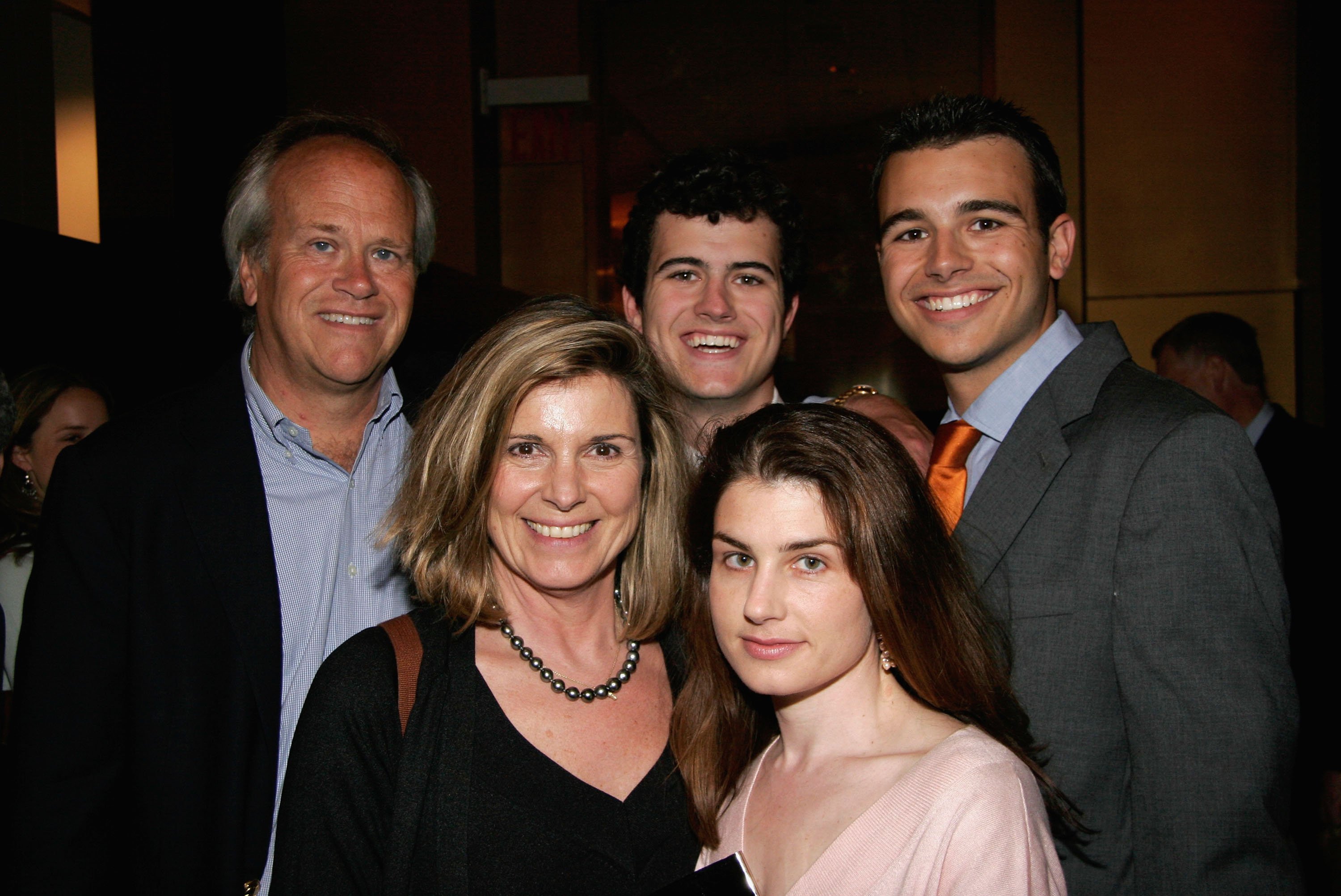  (L-R) Dick Ebersol with his sons, director Willie Ebersol and producer Charlie Ebersol with mom Susan St. James (L) and daughter Sunshine Lucas in the front during the screening of "Ithuteng" held at the MGM screening room June 23, 2005 in New York City. Photo: Getty Images