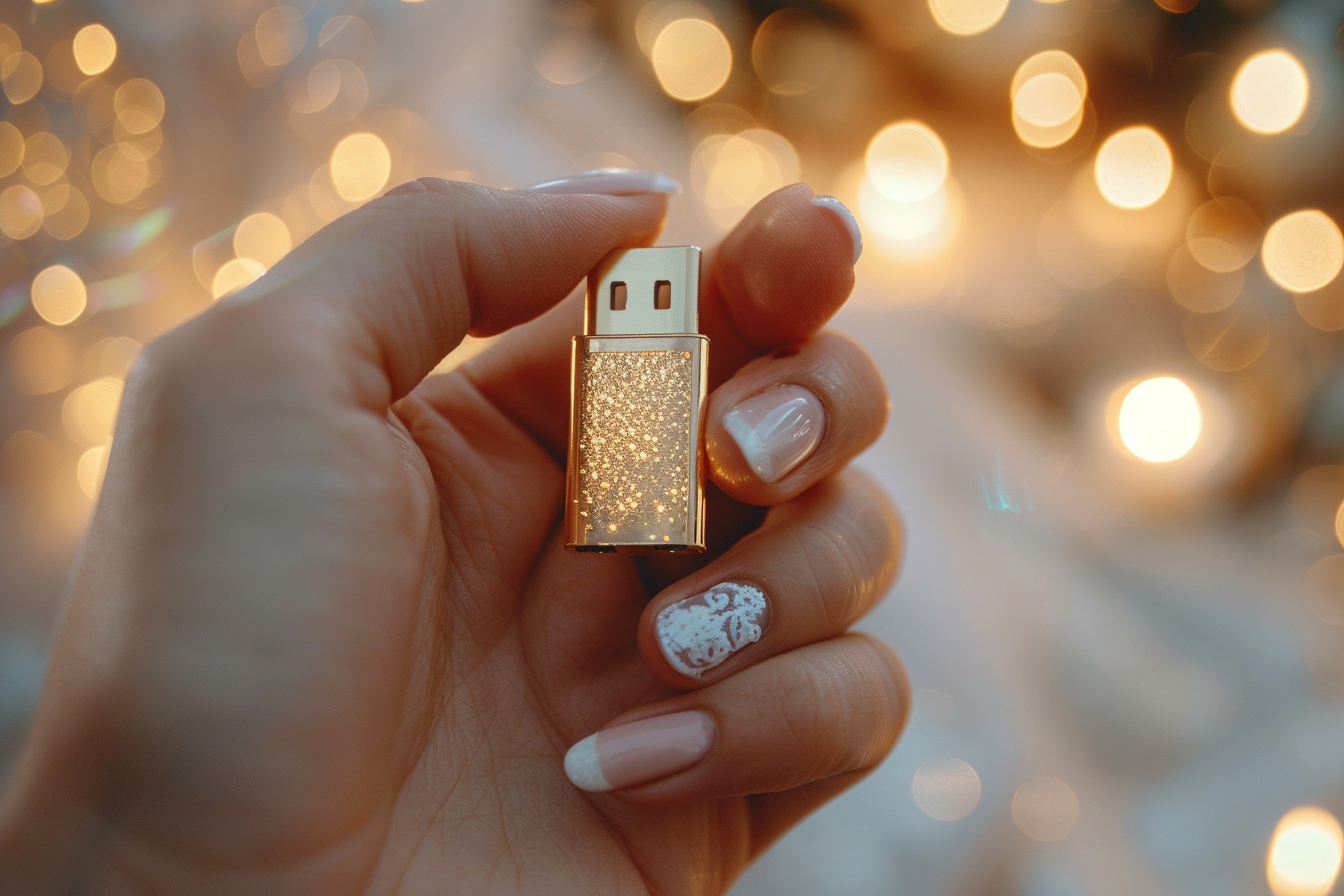 Woman holding USB flash drive | Source: Midjourney