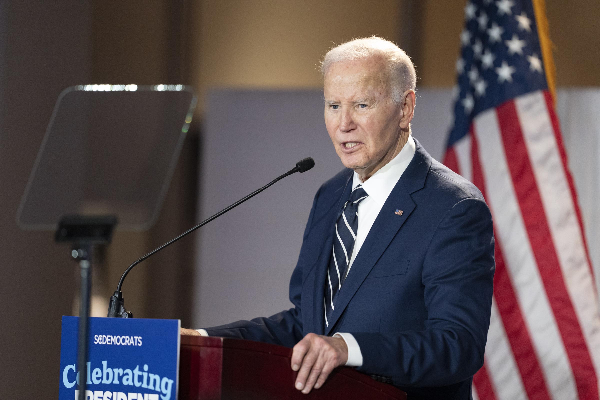 Joe Biden speaks to a crowd during a fundraising event with the South Carolina Democratic Party at the Columbia Museum of Art on February 27, 2026 in Columbia, South Carolina | Source: Getty Images