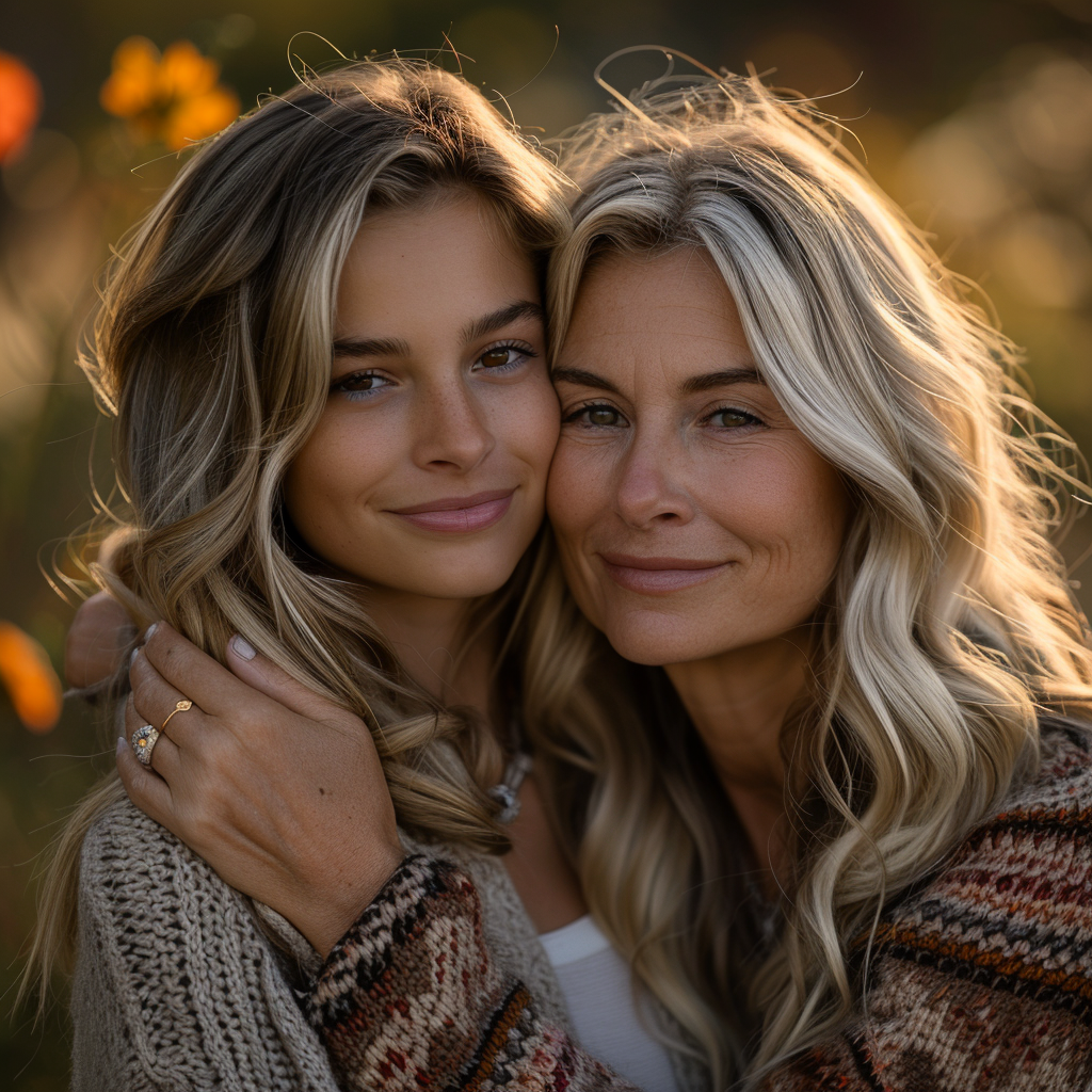 A middle-aged lady hugging a young woman | Source: Midjourney