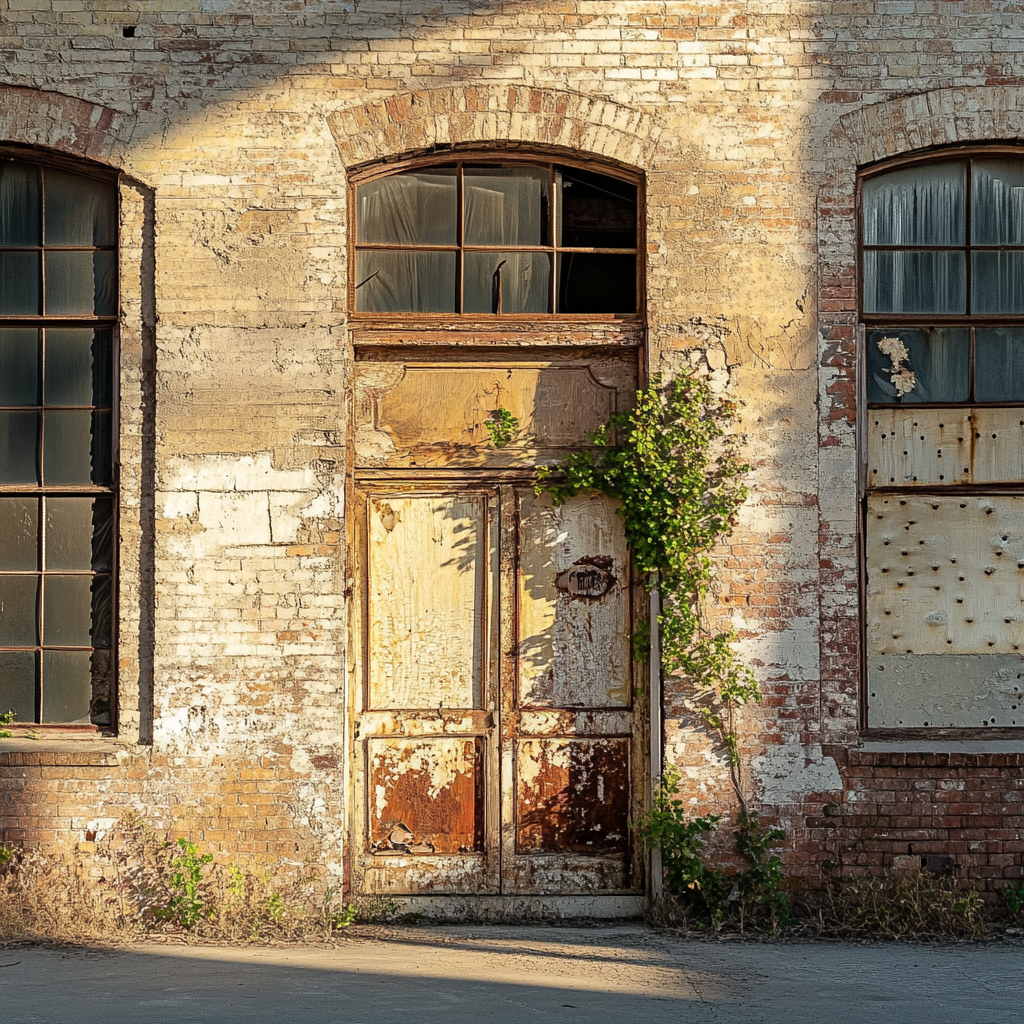 A closeup of the exterior of an old, run-down building | Source: Midjourney