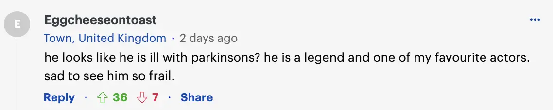 A screenshot of a comment about Christopher Walken's appearance. | Source: DailyMail