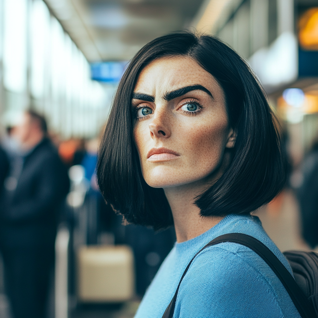 Uma mulher preocupada em um aeroporto | Fonte: Midjourney