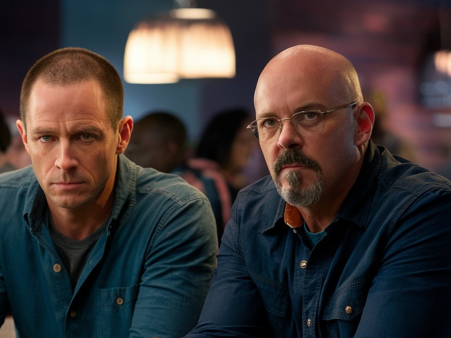 Two men in serious conversation in a bar | Source: Midjourney