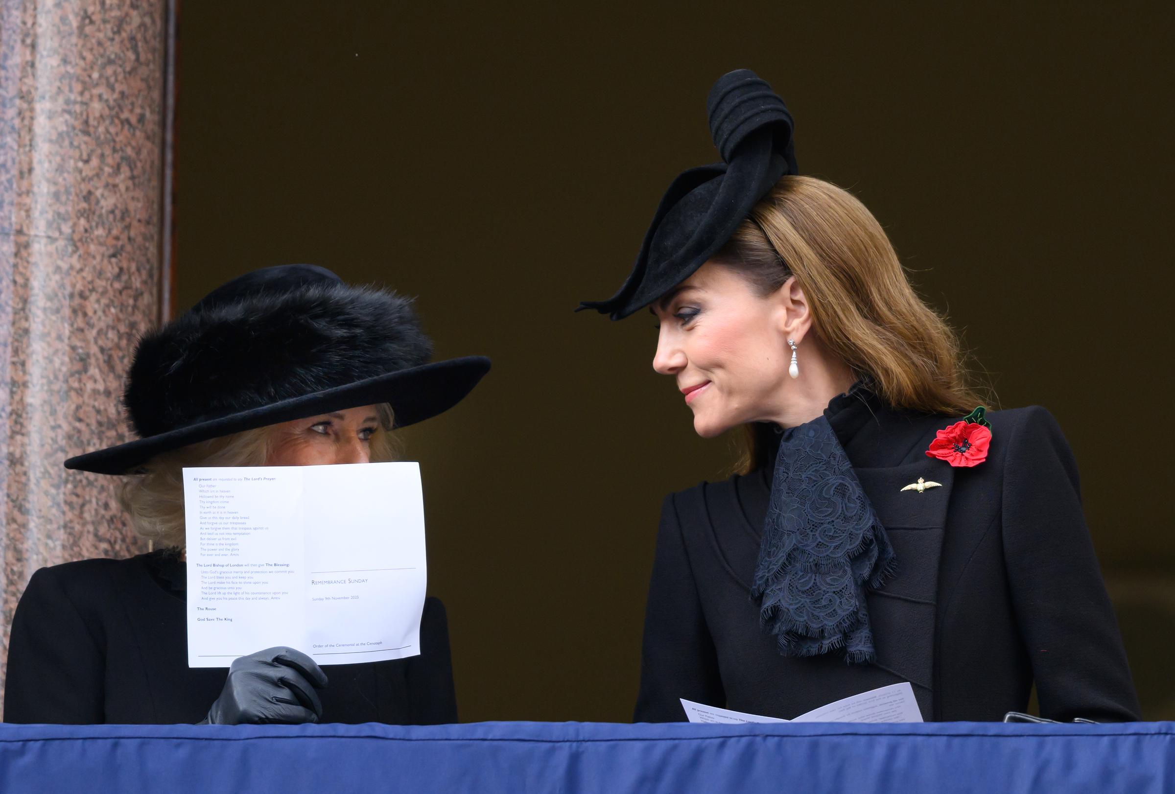 Queen Camilla and Catherine, Princess of Wales during the 2025 National Service of Remembrance in London, England | Source: Getty Images