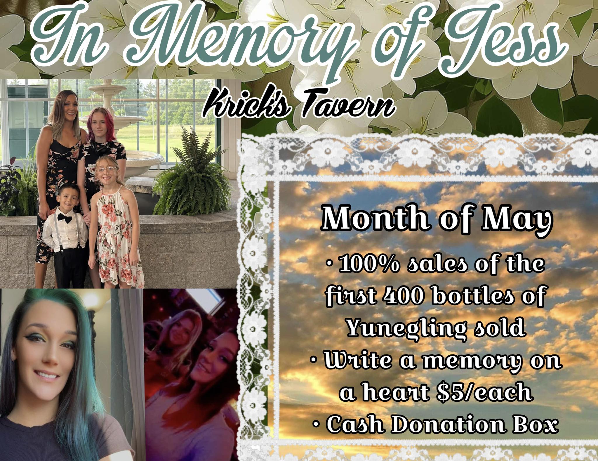 Krick's Tavern's fundraiser photo message in support of Jessica Hillard and her bereaved family, posted on April 27, 2026. | Source: Facebook/Krick's Tavern