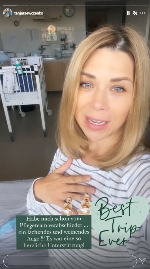 Tanja Szewczenko berichtet über ihre Krankenhausentlassung in ihrer Instagram-Story. I Quelle: instagram.com/tanjaszewczenko