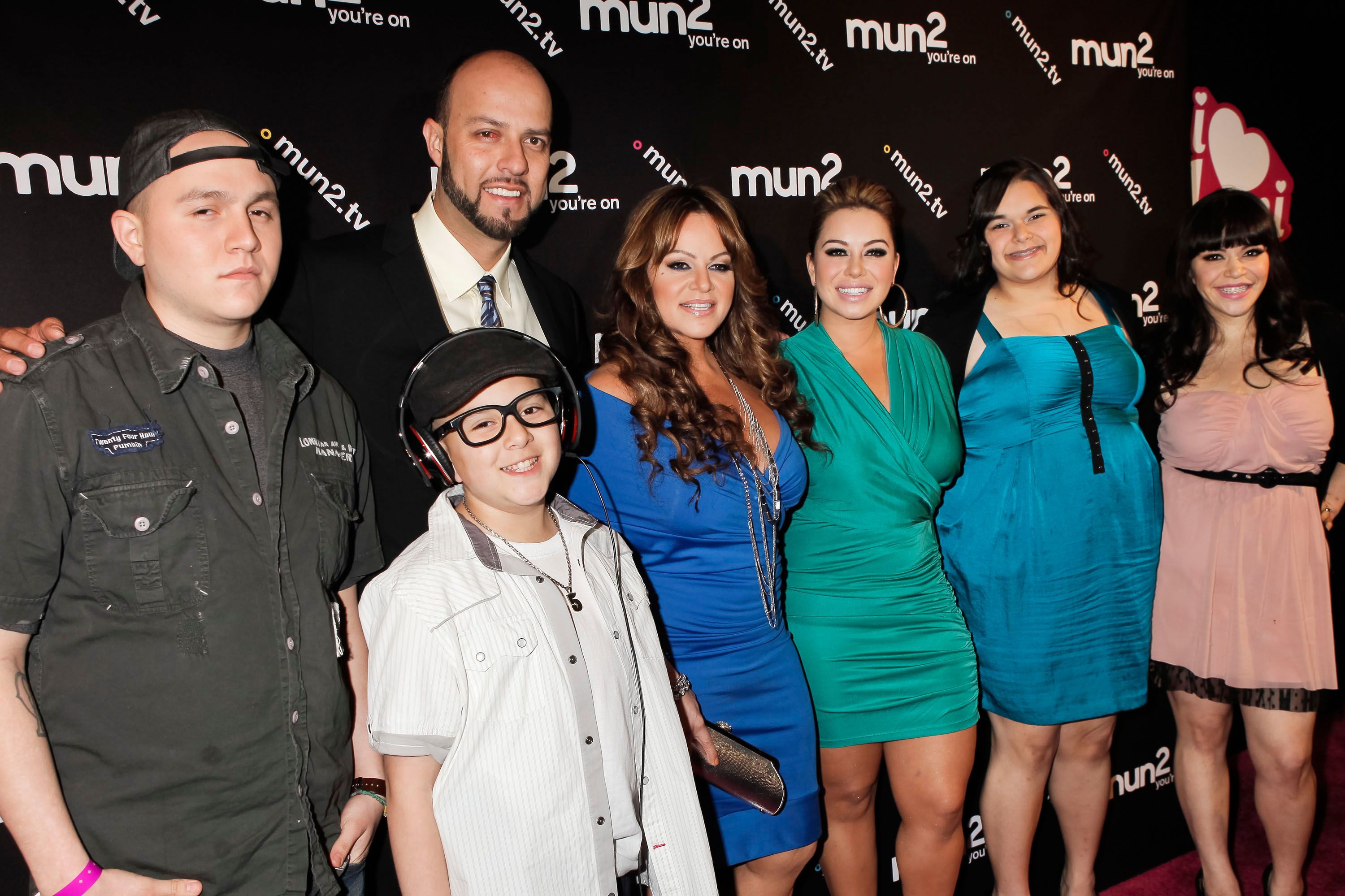 Jenni Rivera and Esteban Loaiza, with her children Johnny Lopez, Janney 'Chiquis' Marin, Jenicka Lopez and Jacqui Marin at the premiere of 'I Love Jenni' Season 2 in 2012. in Hollywood, California. | Source: Getty Images