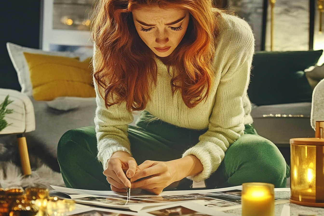 A woman looking at a photo album | Source: Midjourney