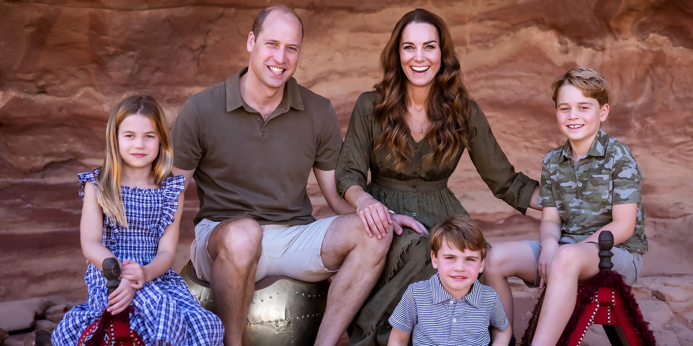 The Duke and Duchess of Cambridge with their three children for their 2021 Christmas Portrait, captured in Jordan | Source: Getty Images