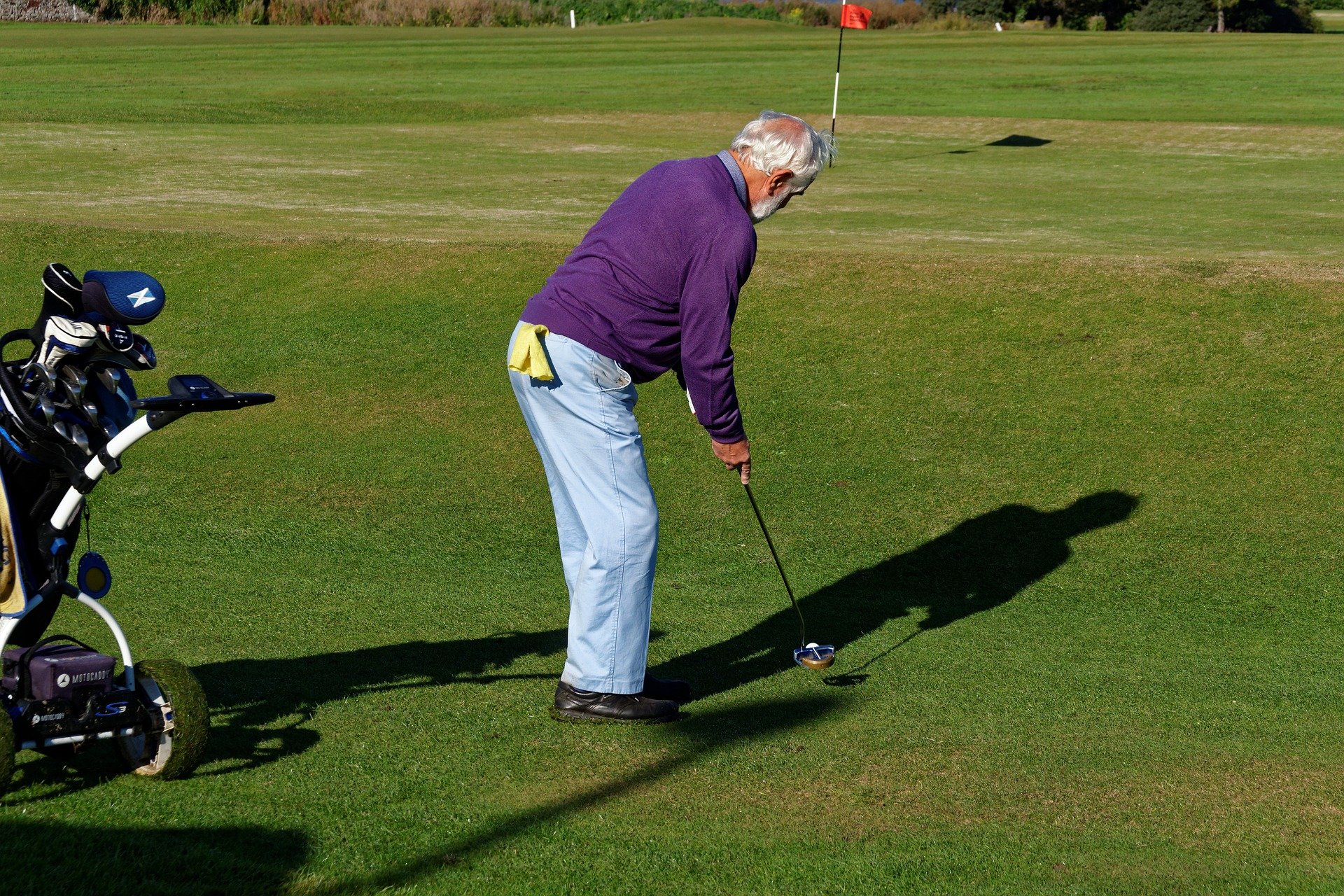 A gentleman with gray hair putting on a golf course. | Source: Pixabay/KevinPhillips.