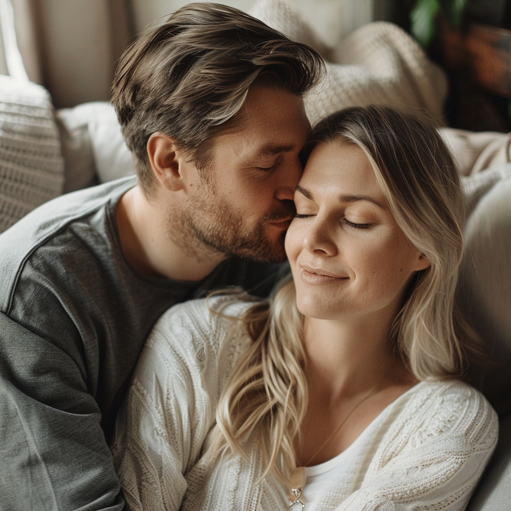 A husband kissing his wife | Source: Midjourney