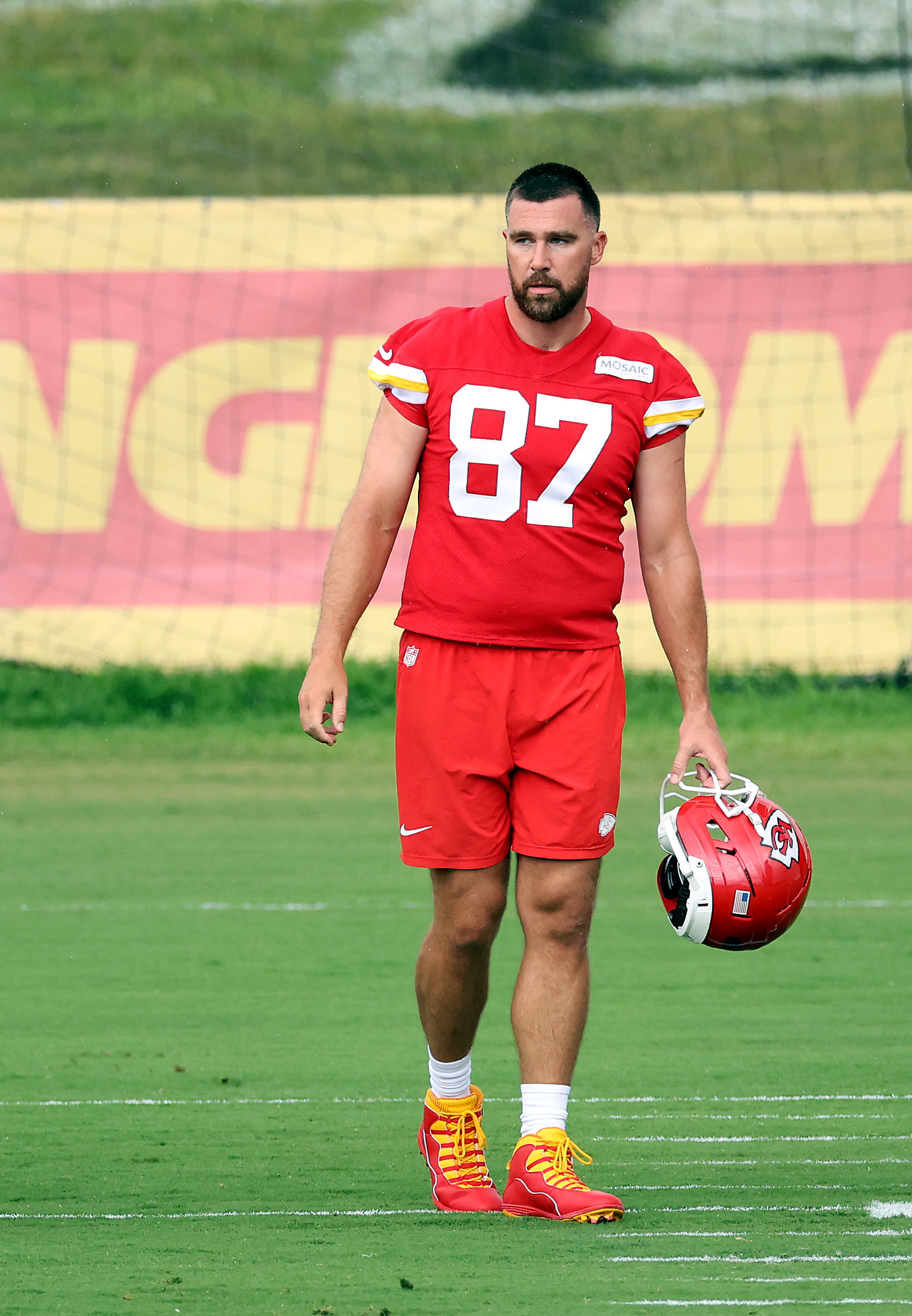 Kelce takes part in drills during the Chiefs' training camp, where his return to the practice field quickly drew attention from fans online. | Source: Getty Images