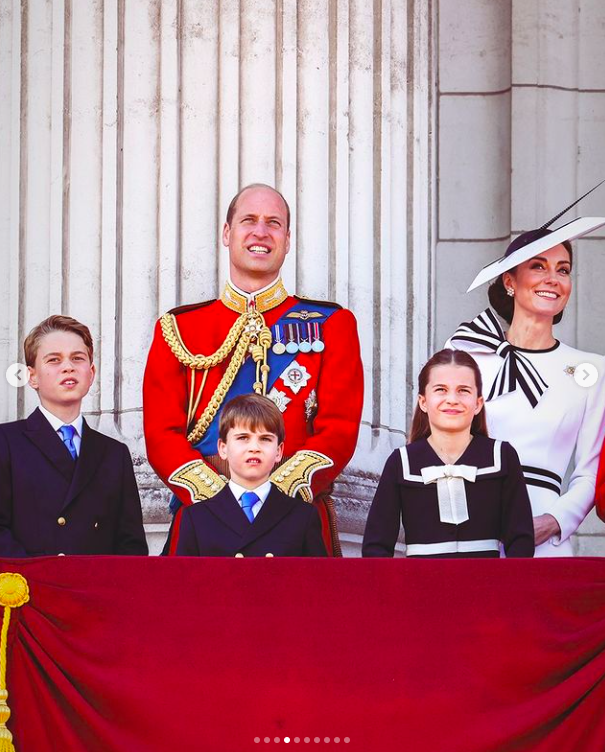 Prince George, Prince William, Prince Louis, Princess Charlotte and Princess Catherine at the Trooping the Colour event, posted on June 16, 2024 | Source: Instagram/princeandprincessofwales