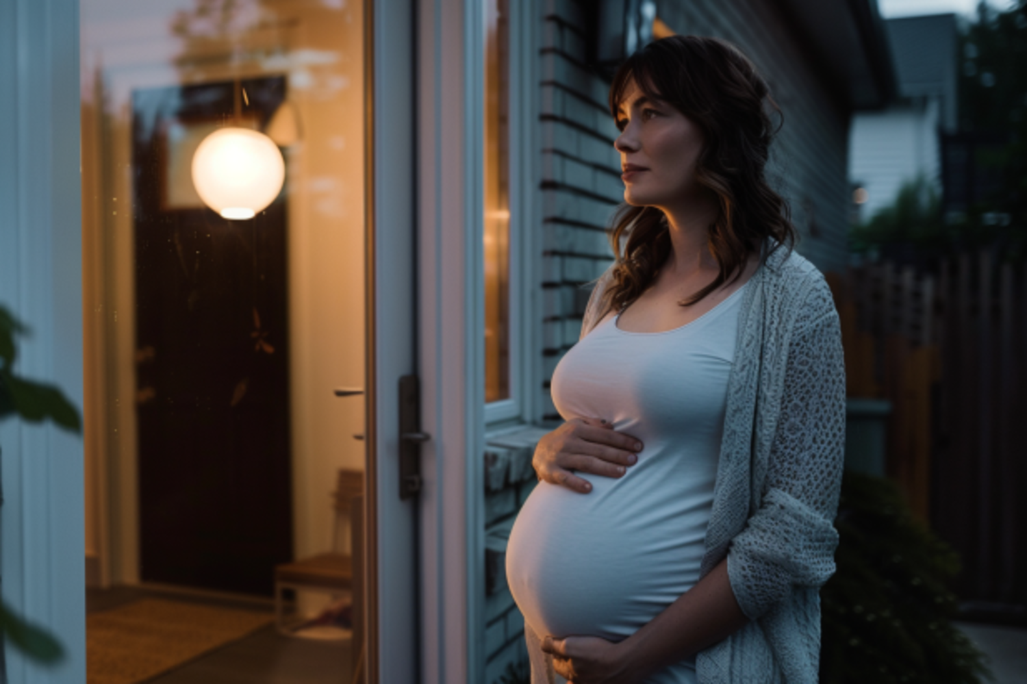 A heavily pregnant woman arrives outside Sylvia's house | Source: Midjourney