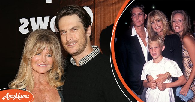 (L) Oliver Hudson and Goldie Hawn attend the premiere of Roadside Attractions' & Godspeed Pictures' 'Where Hope Grows' at ArcLight Cinemas on May 4, 2015 in Hollywood, California. (R) Actress Goldie Hawn, daughter Kate Hudson, son Oliver Hudson and son Wyatt Russell attend the "First Wives Club" Hollywood Premiere on September 16, 1996 at the Paramount Studios in Hollywood, California | Photo: Getty Images