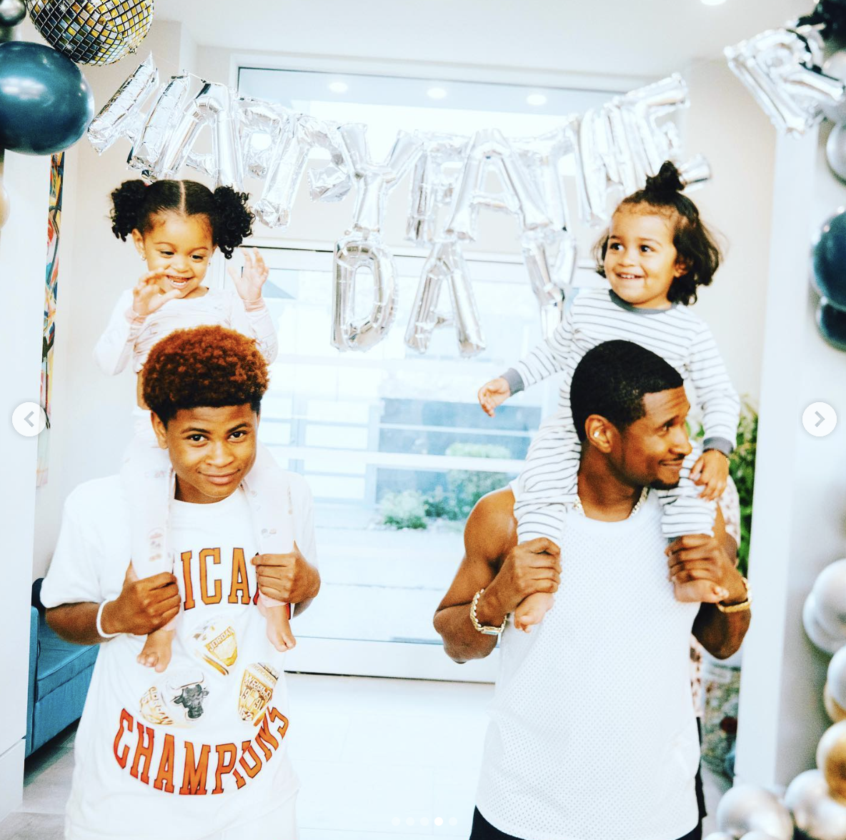 Usher and his son Usher "Cinco" Raymond V with Usher's two other kids, Sovereign Bo and Sire Castrello, as seen in a post dated June 20, 2023 | Source: Instagram/usher