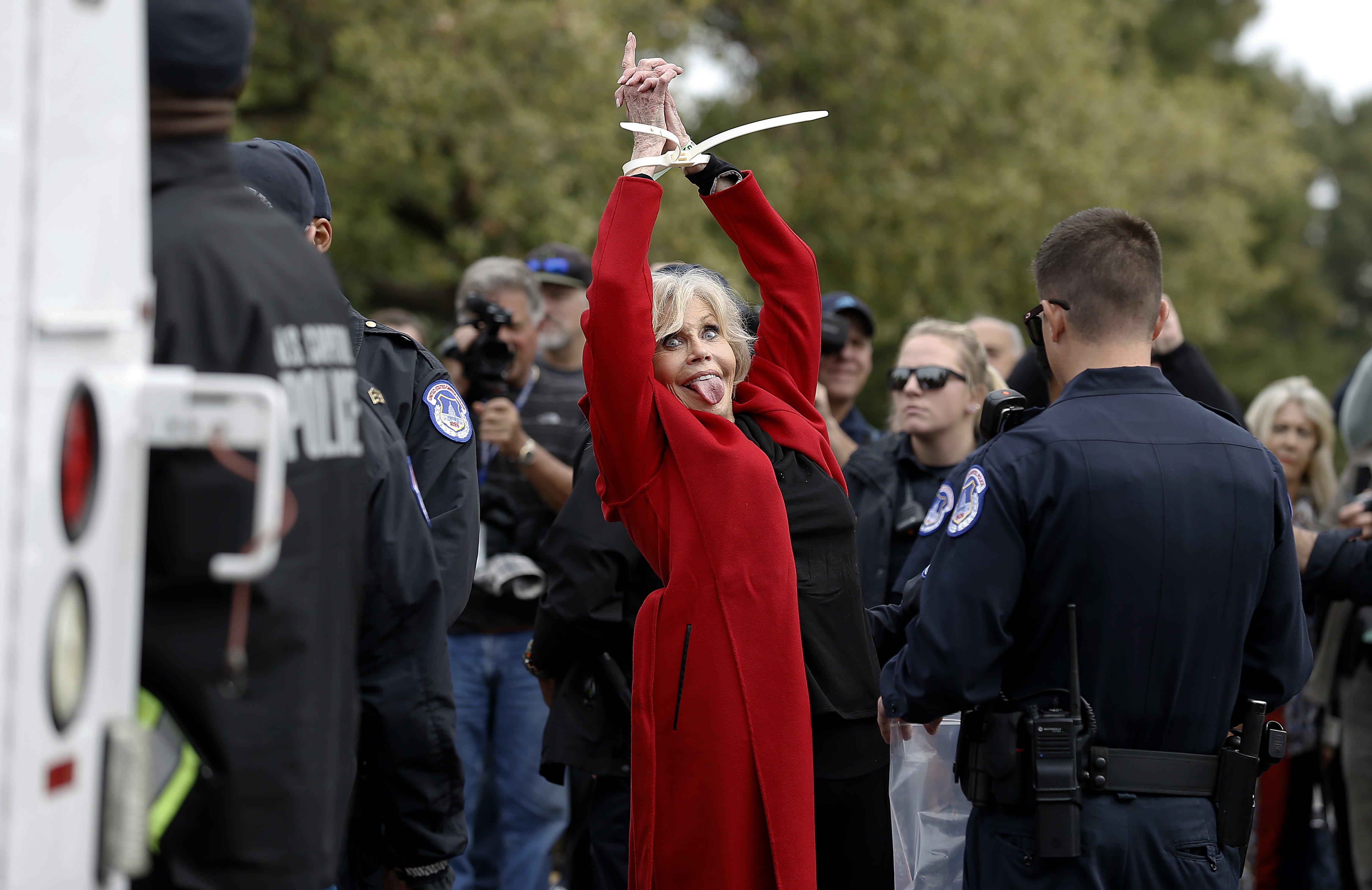Jane Fonda arrested during the "Fire Drill Friday" Climate Change Protest on October 25, 2019, in Washington, D.C. | Source: Getty Images