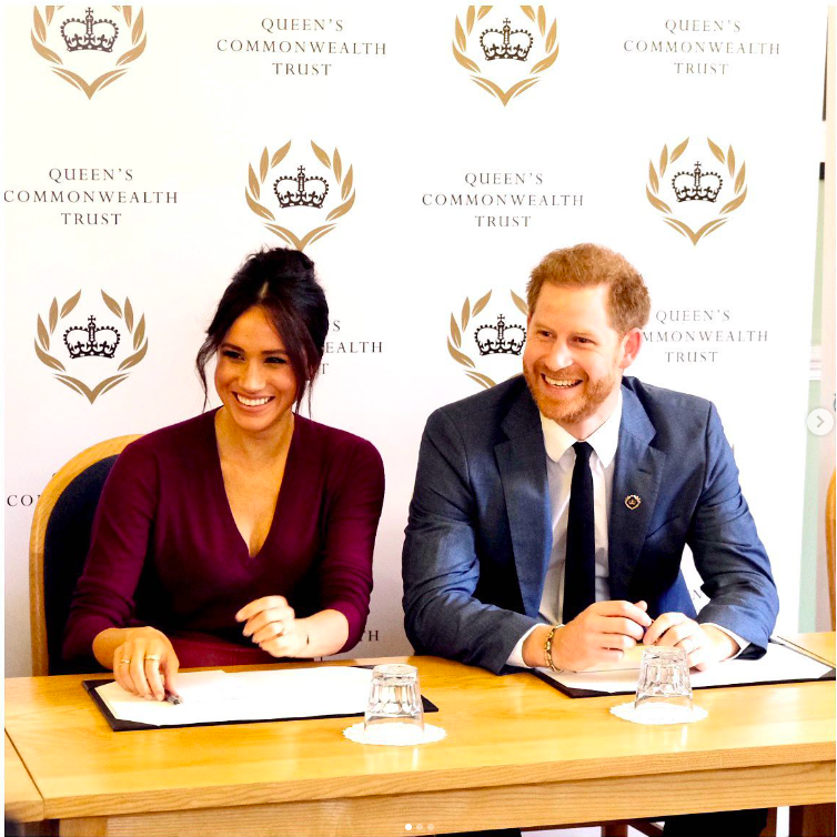 Prince Harry and Meghan Markle during an event in partnership with the Queen's Commonwealth Trust posted on October 25, 2019 | Source: Instagram/sussexroyal