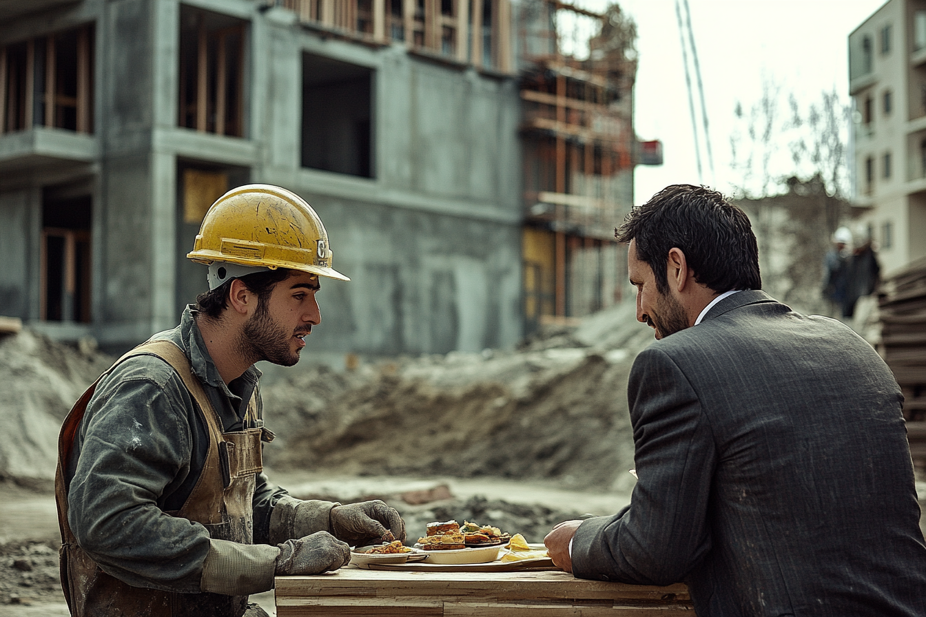 Two men speaking over lunch | Source: Midjourney