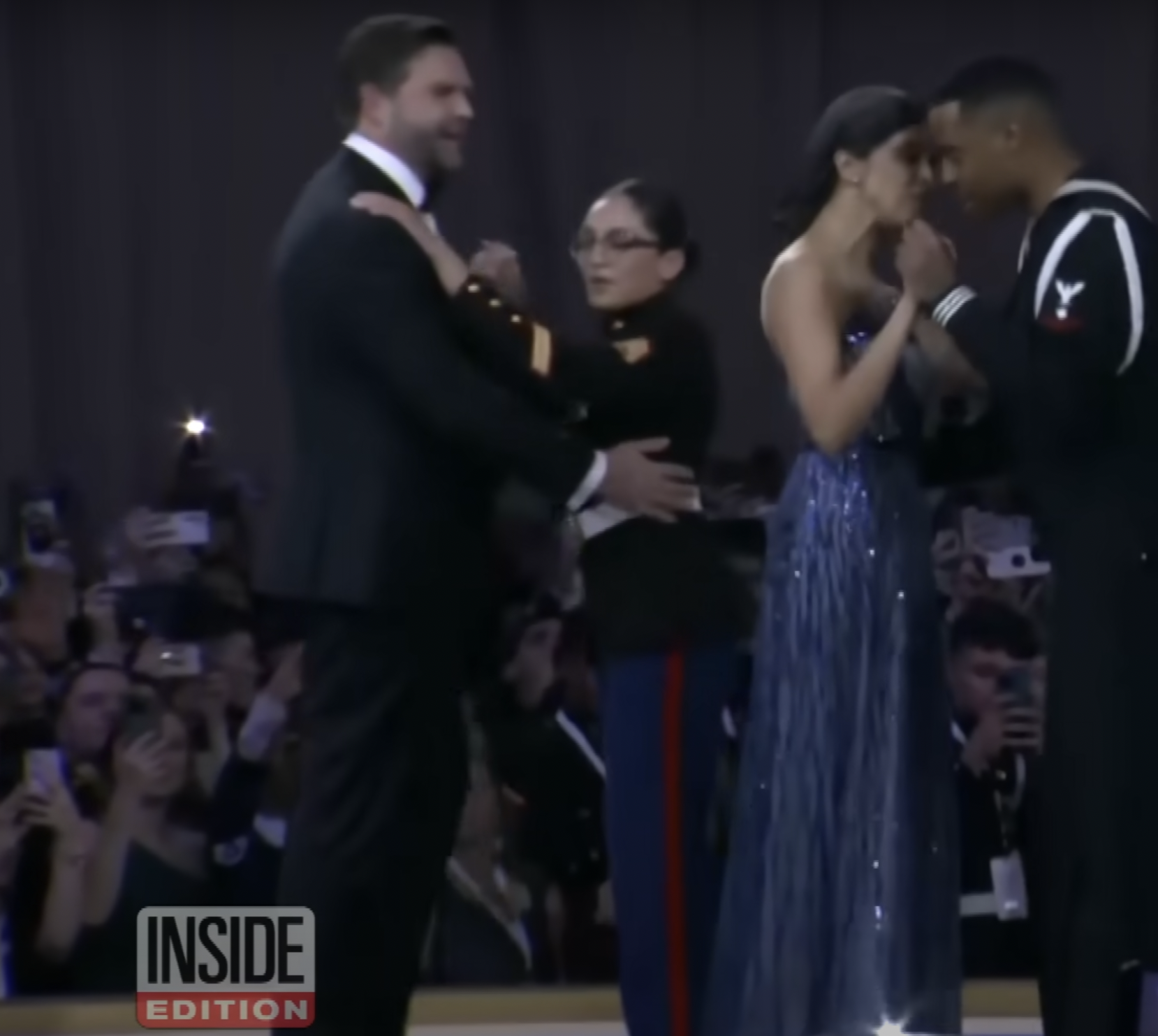 Vice President Vance dances with Marine Corps Sergeant Lexis Martinez, while his wife Usha dances with petty officer Emmanuel of the U.S. Navy on January 20, 2025 | Source: YouTube/@InsideEdition