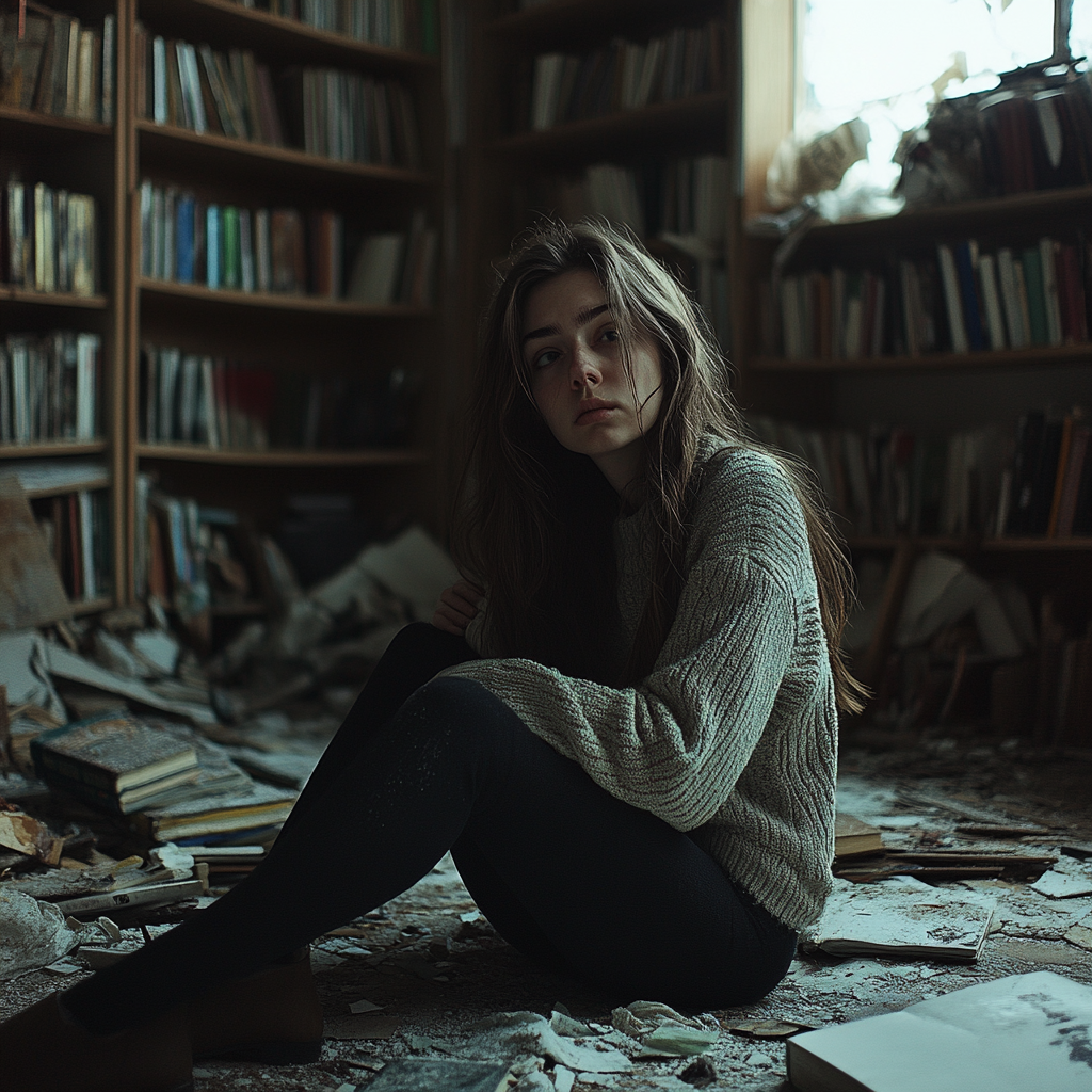 A young woman in her library | Source: Midjourney