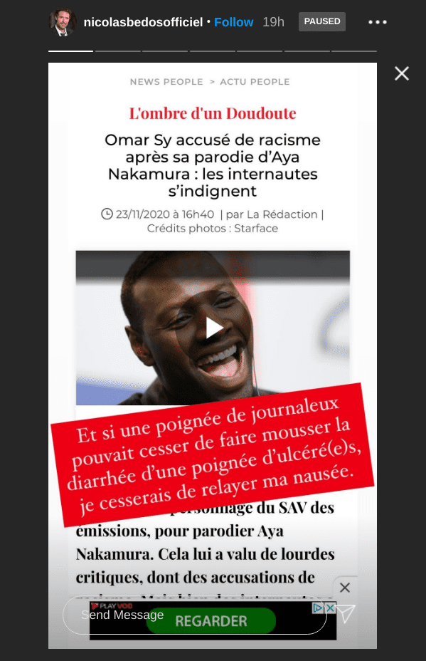 Capture d'écran Instagram Nicolas Bedos. | nicolasbedosofficiel