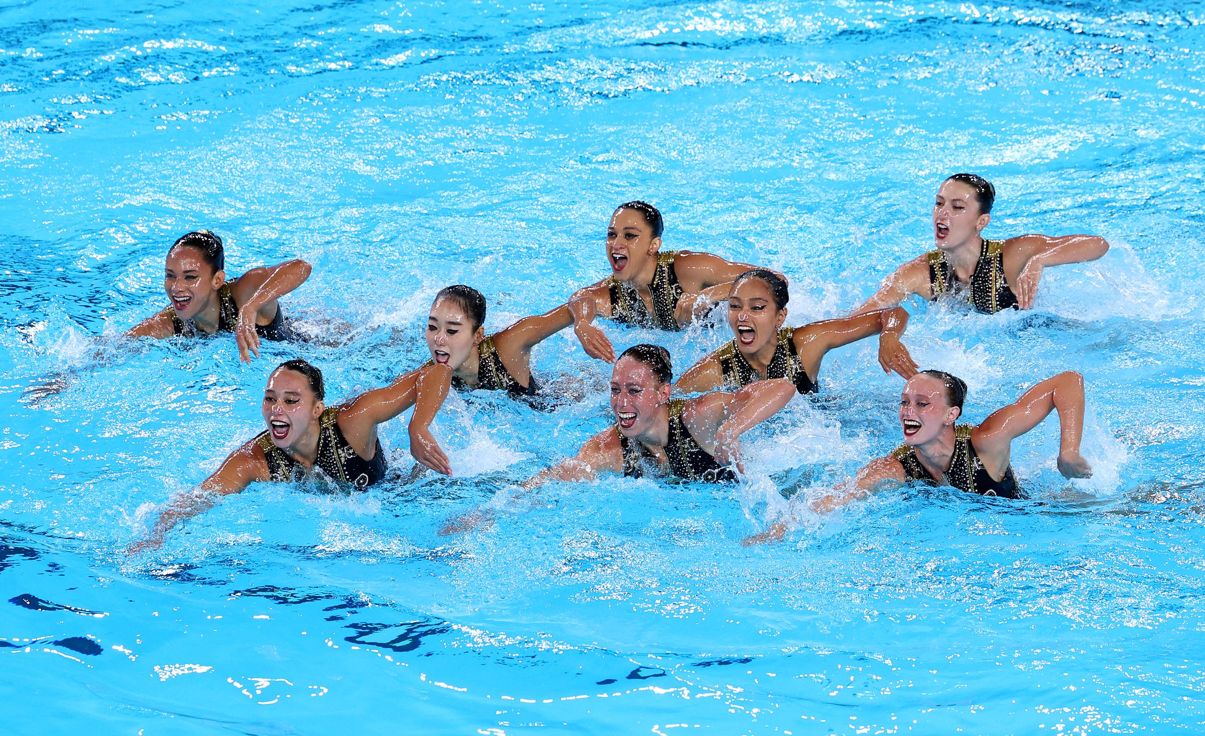 Members of Team USA compete in the Team Technical Routine at the Olympic Games Paris 2024 in Paris, France, on August 5, 2024. | Source: Getty Images