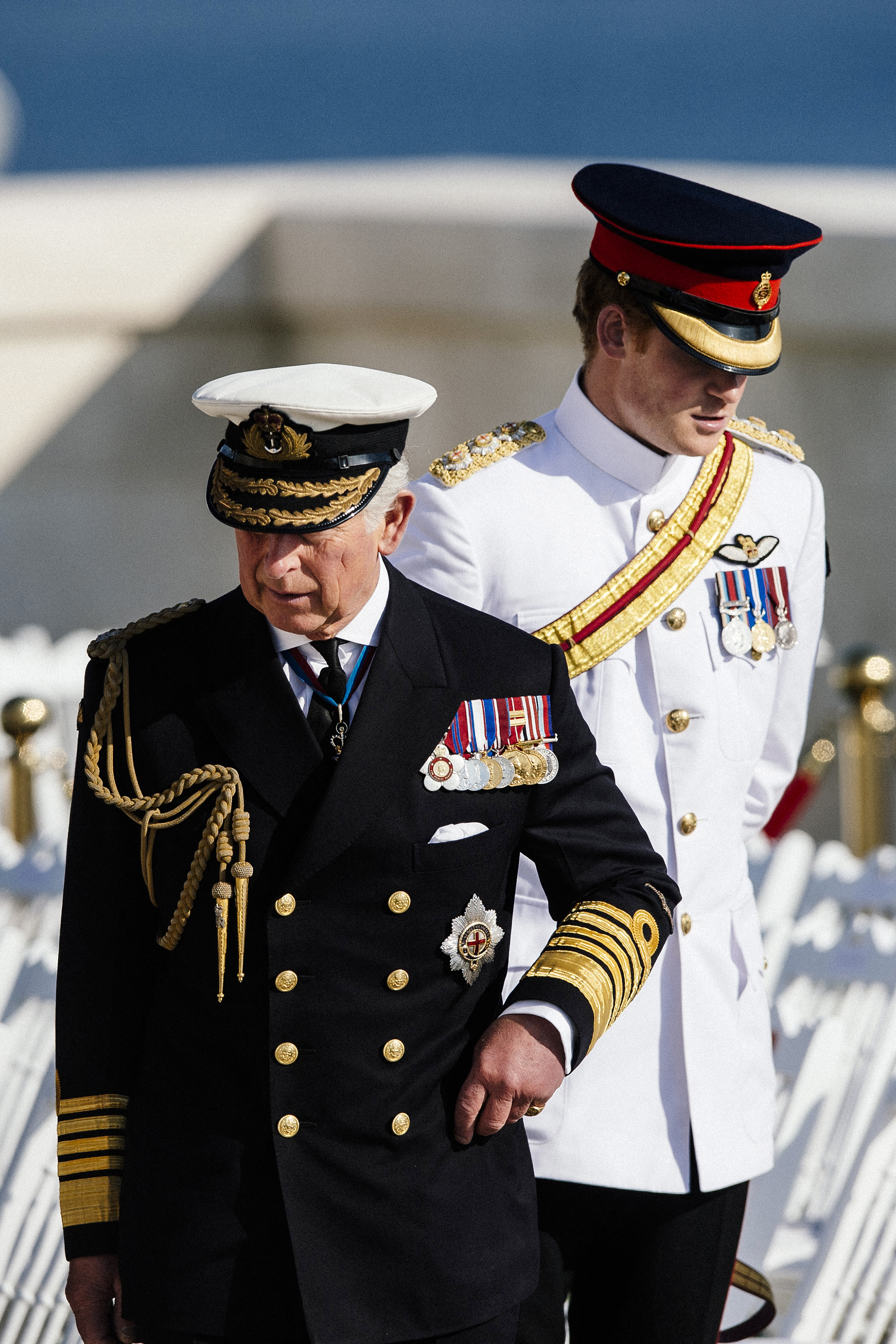 King Charles III and Prince Harry attending a memorial service marking the 100th anniversary of the start of the Battle of Gallipoli on the Gallipoli peninsula, Turkey on April 24, 2015 | Source: Getty Images